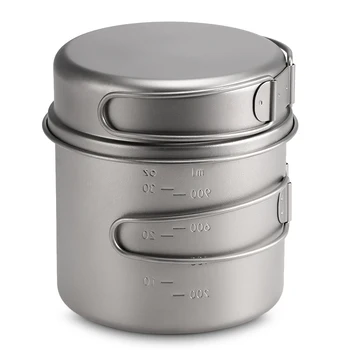 

1100ML / 1600ML Titanium Pot Pan Set Water Cup Mug Titanium Cup Pot Super Lightweight Camping Cookware Set Folding Handle
