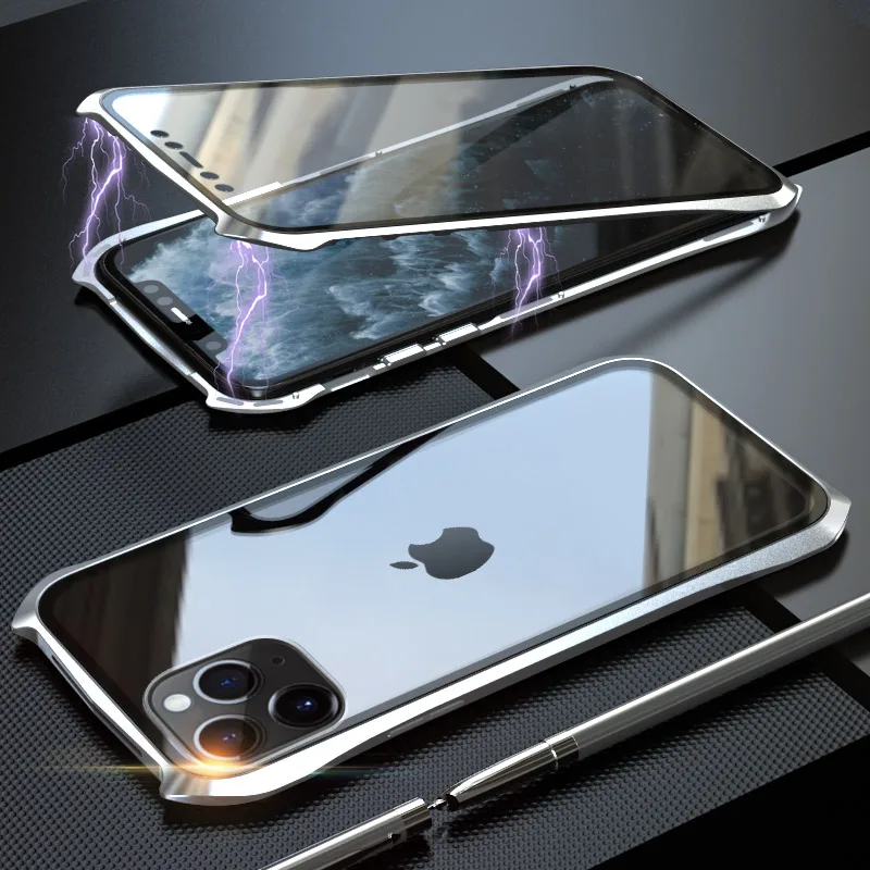 Бэтмен металлический каркас Магнитный чехол для iPhone 11 Pro Max чехол двойное закаленное стекло противоударный чехол для iPhone 11 Pro Max Coque