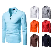 Мужская рубашка поло ярких цветов с v-образным вырезом, Повседневная рубашка поло с длинным рукавом, Однотонная рубашка поло, мужская одежда