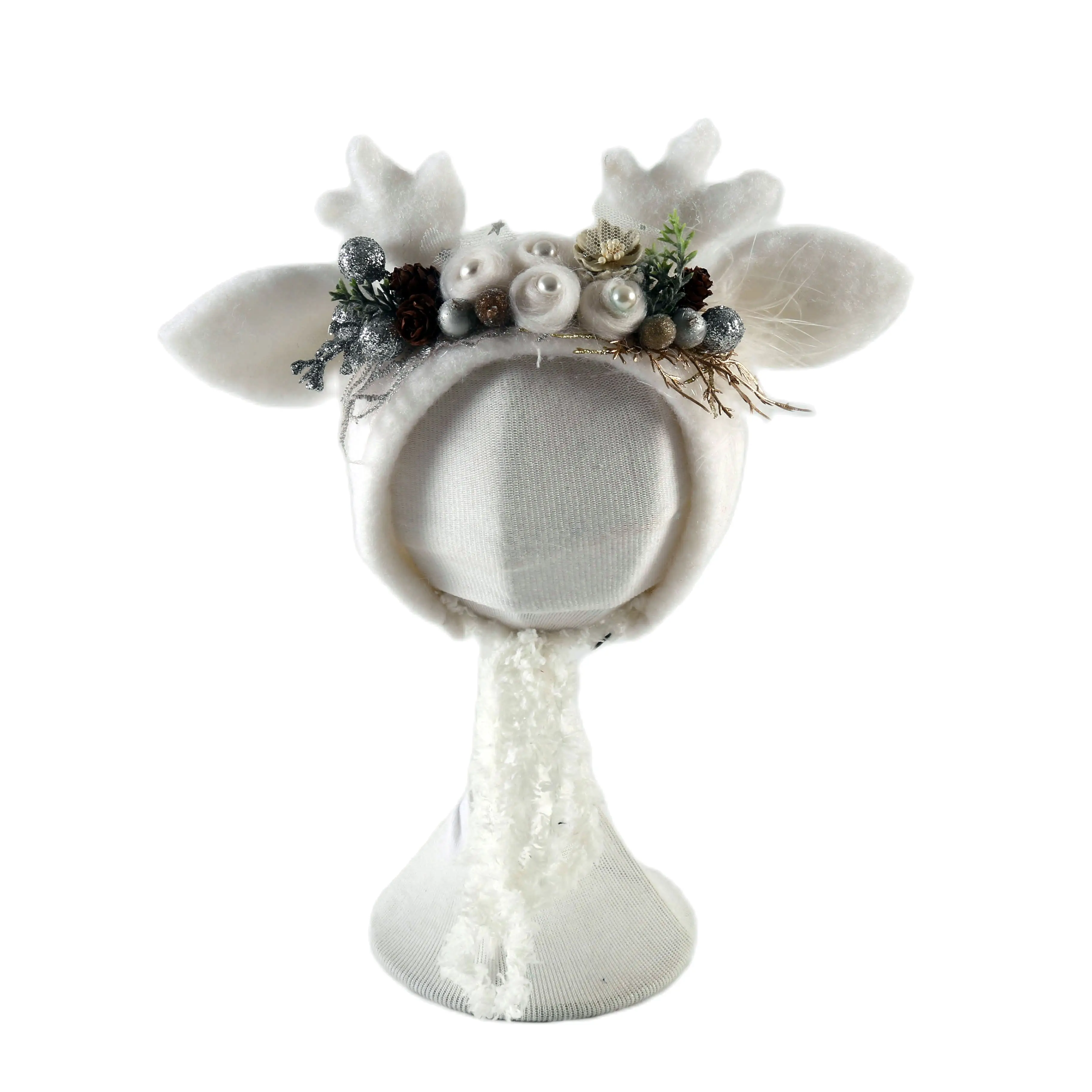 Newborn Wool Felt Deer Bonnet Girl Baby Flower Hat Newborn Photography Props Boy Baby Reindeer Hat Photo Shoot 4
