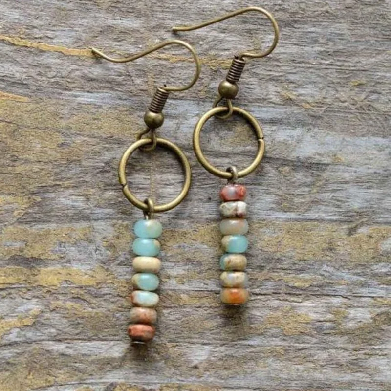 Vintage Stacked Natural Japer Stone Beads Healing Earrings Circle Protection Grounding Earrings Spiritual Gift Wholesale