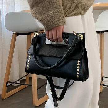 

Vintage Fashion Female Tote bag 2020 New High Quality PU Leather Women's Designer Handbag Rivet Shoulder Messenger Bag Purses