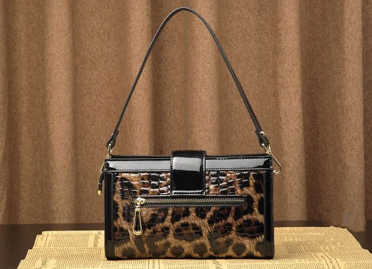 Женская сумка-клатч из натуральной кожи \ модные сумки с леопардовым принтом из воловьей кожи, женская сумка на плечо, женская сумка через плечо