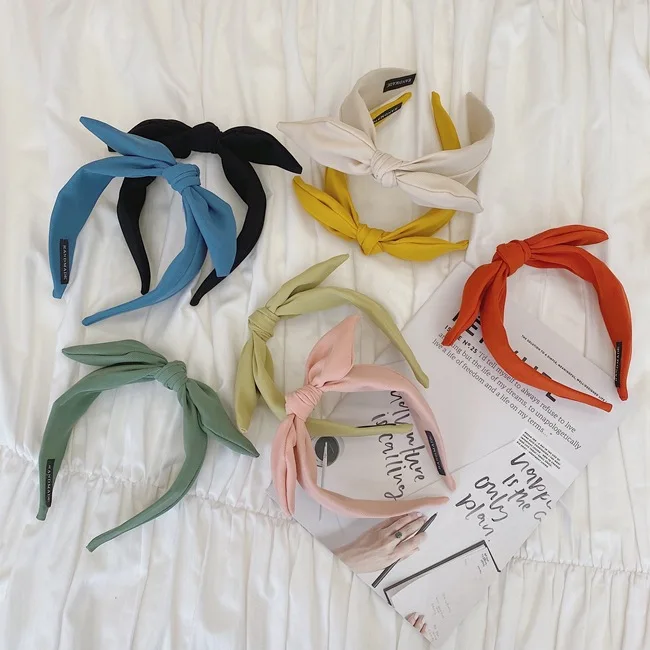 

Women's Fashion Cloth Rabbit Ear Hair Band Bow Tie Wide Edge Hair Bundle Lovely New Headband Wash Face Retro French Style