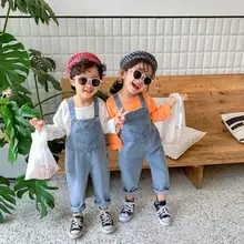 Новые джинсовые комбинезоны для мальчиков и девочек весенние модные детские длинные штаны От 1 до 6 лет