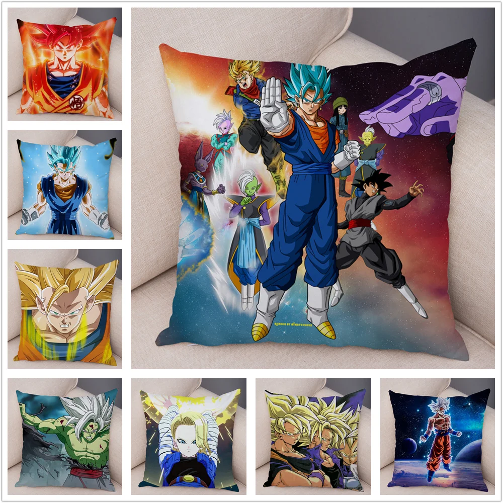 

Dragon Ball Z Son Goku Cartoon Vegeta Pillow Case Short Plush Cushion Cover for Sofa Home Decor Japan Anime Pillowcase 45*45cm