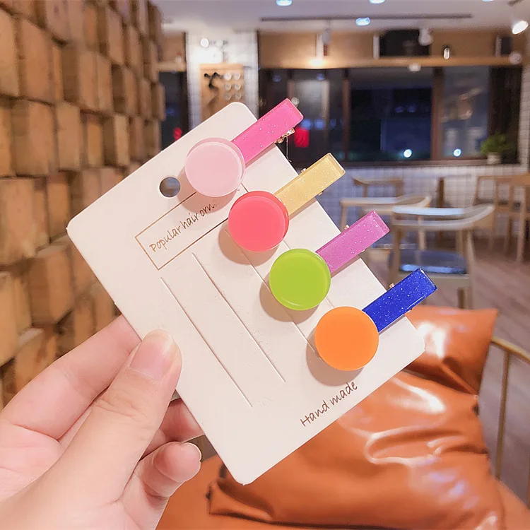 

1Pcs New Korean Children Beautiful Colorful Geometry Acrylic Duckbill Clip for Girl Princess Fashion Hairpins Hair Accessories