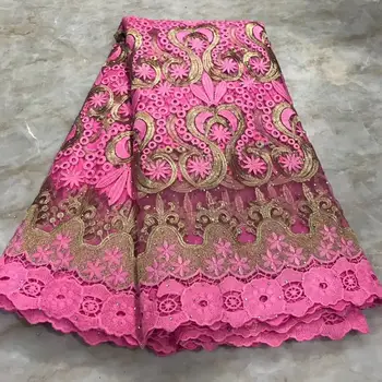 

Pink and Gold African Lace Fabric 2019 French Cord Lace Fabric Embroidered Nigerian Tulle Lace Fabric With Stones For Wedding