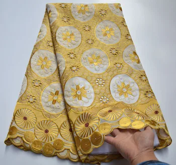

gold color luxury African Lace Fabric Punch Cotton With Stones Embroiderey Swiss Voile Lace In Switzerland For Party Sew ZDF4-1