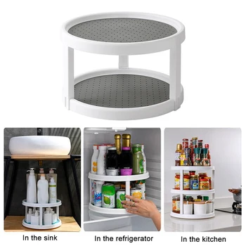 

360 Degree Rotating 2 Tier Storage Home Kitchen Storage Rack Floor Type Storage Holders & Racks Spices Fruit Tray Turning Table