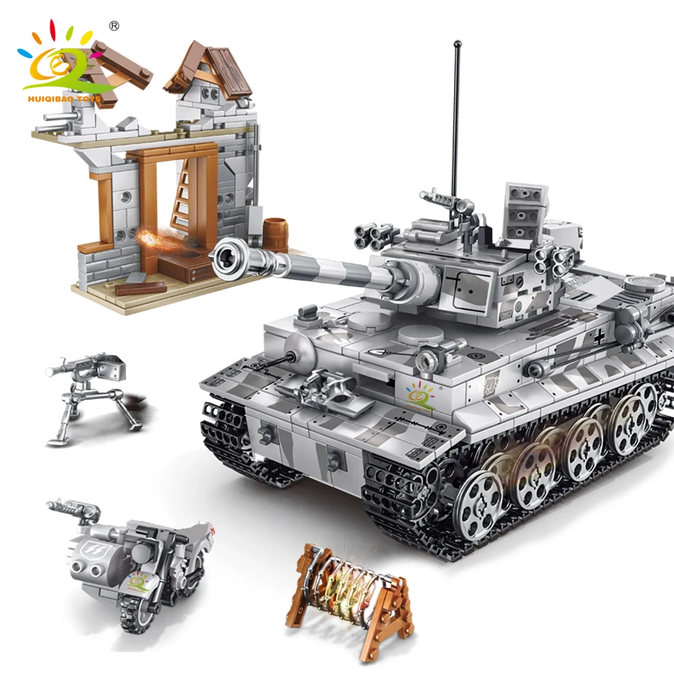 Militär Tiger Panzer Gepanzerter Modell Bausteine mit WW2 Figuren 1154 Teile DE 