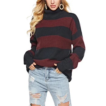 

Bikitique Solid Knitted Women's Pullover Long Sleeve Loose High Neck Women Pullover New winter Warm Sweater Casual Date Sweater