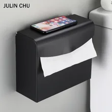 Toilet Paper Shelf Black White Kitchen Bathroom WC Paper Box Storage Rack with Phone Shelves Tissue Cover Holder Space Aluminum