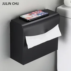 Toilet Paper Shelf Black White Kitchen Bathroom WC Paper Box Storage Rack with Phone Shelves Tissue Cover Holder Space Aluminum
