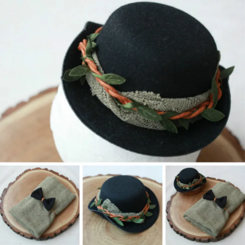 Newborn Photography Props Baby Boy Hats Wraps And Tie Set Infant Shoot Accessories Gentleman Cap Creative Prop Clothes | Детская одежда