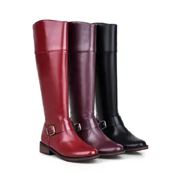 

Punk Womens Motorcycle Riding Boots Knee High Thigh Boots Pu Leather Zip Up Shoes New Low Heel Plus Size 3Colors