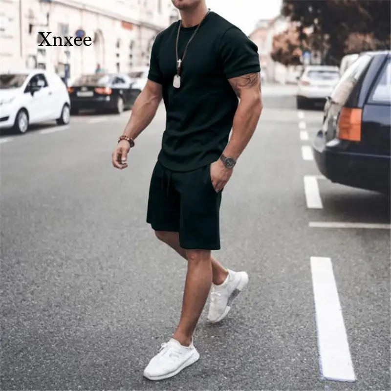 

2021 New Summer Men's Suit Casual Short-Sleeved Polo Slim Shorts Two-Piece Breathable Running Fashion Men's Sports Sportswear