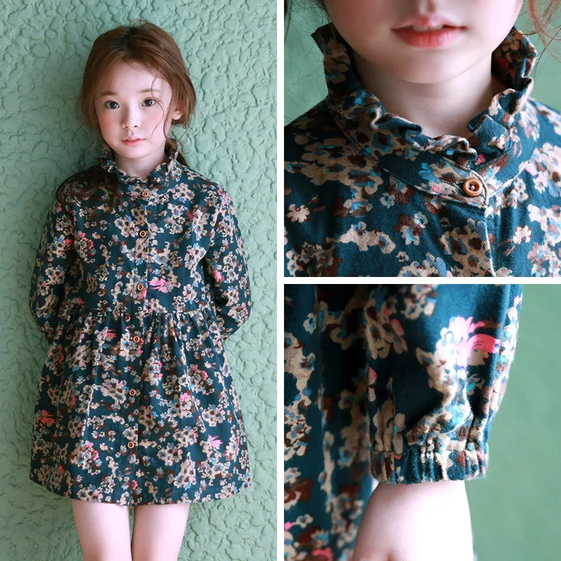 

[] Korean-style Childrenswear Autumn New Style Girls Broken Flower CHILDREN'S Dress Big Boy Dress A273