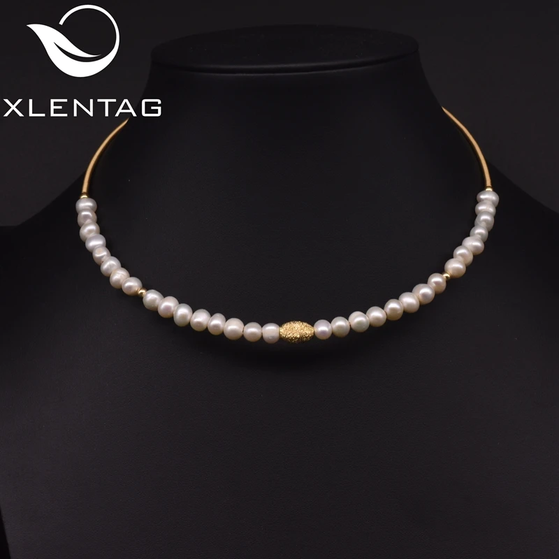 Xlenag Natural Freshwater White Pearl Open Collar Necklace Gifts For Family And Girlfriend Simple Luxury Jewelry Joyas GN0220 | Украшения и