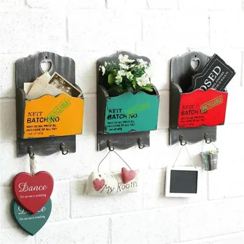 

American Country Letter Insert Wall Hanging Key Racks Holders with Hooks Wooden Flower Shelves Ornaments Home Sundries Organizer