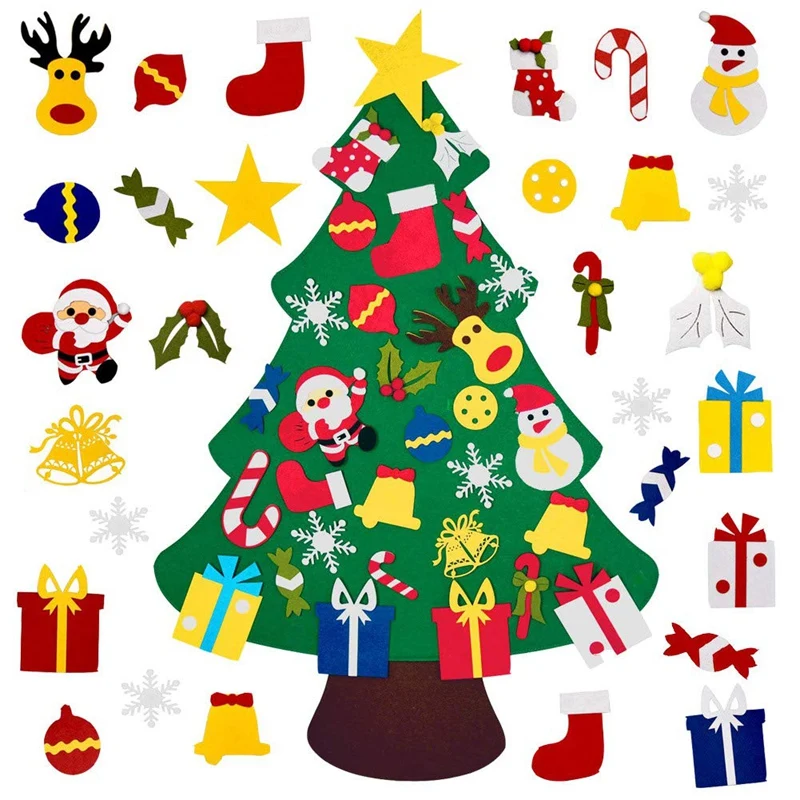 

DIY Felt Christmas Tree with 30Pcs Ornaments, Xmas Gifts for Kids New Year Handmade Christmas Door Wall Hanging Decorations