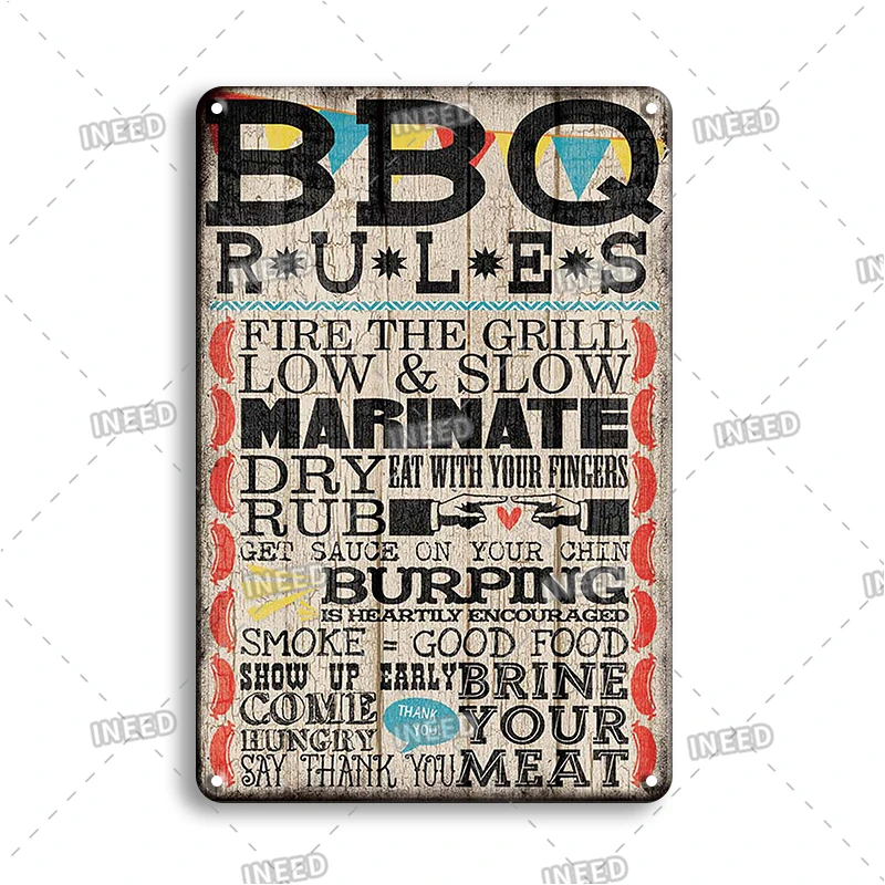 BBQ Zone Metal Tin Sign Vintage Dad`s BBQ Yard Outdoor Party Decoration Plate Retro Barbecue Rules Slogan metal wall signs,metal signs