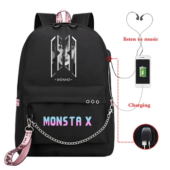 

Mochila MONSTA X Kpop Backpack Bookbag School Bags for Teenage Girls Womens Backpack Usb Charge Laptop Backpack Travel Backpack