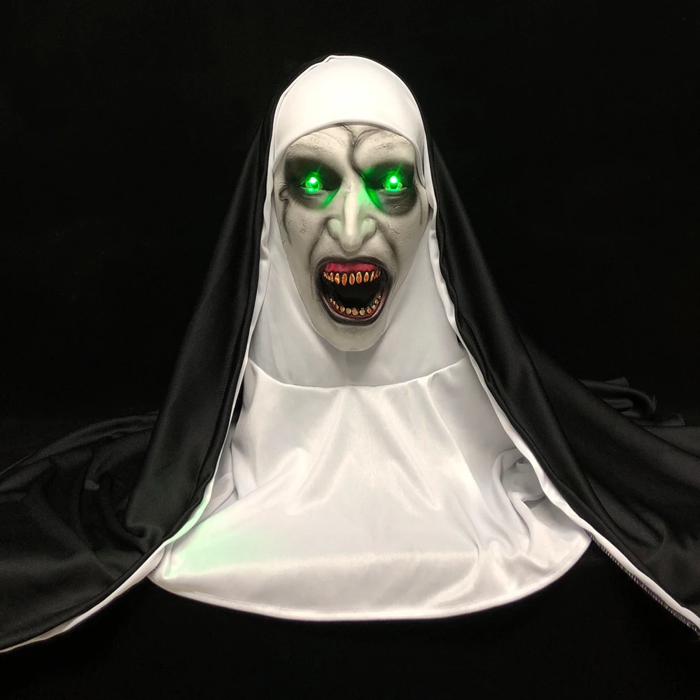 Máscara LED de Horror The Nun Cosplay, máscaras de látex de miedo con  pañuelo en la cabeza, luz Led, accesorios de fiesta de Halloween,  Deluxe|Accesorios de disfraces| - AliExpress