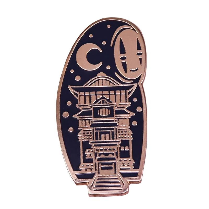 No Face Bath House And Moon Night Brooch Spirited Away Enamel Pin Majic And Aesthetic Addition Brooches Aliexpress