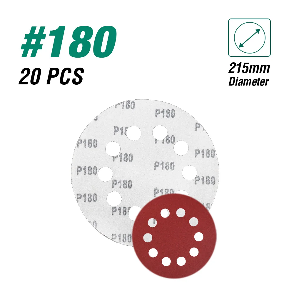 215mm 180grit 20pcs LANNERET 180 мм 215 мм Полировка шлифовальный диск наждачная бумага разные отверстия для гипсокартона шлифовальный станок LPDS185 LPDS225 - Цвет: 215mm 180grit 20pcs
