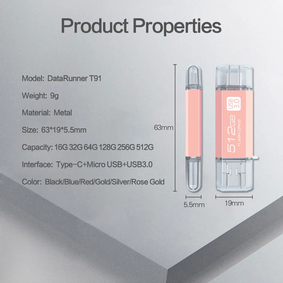 DataRunner OTG 3 в 1 USB флеш-накопитель USB3.0& type-C& Micro USB флеш-накопитель 32 Гб 64 Гб 128 ГБ 256 ГБ 512 ГБ Флешка для смартфона