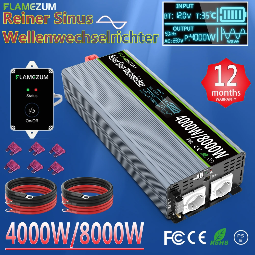 Чистая синусоида Инвертор 2000W 2400W 3000W 4000W 5000W 7000W 8000W DC12V/24V/48V к переменному току 120V 220V