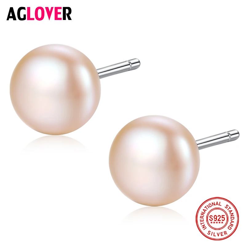 

AGLOVER New Earrings Genuine Natural Freshwater Pearl 100% 925 Silver Stud Earrings Pearl Jewelry Women Wedding/Party Lady Gift