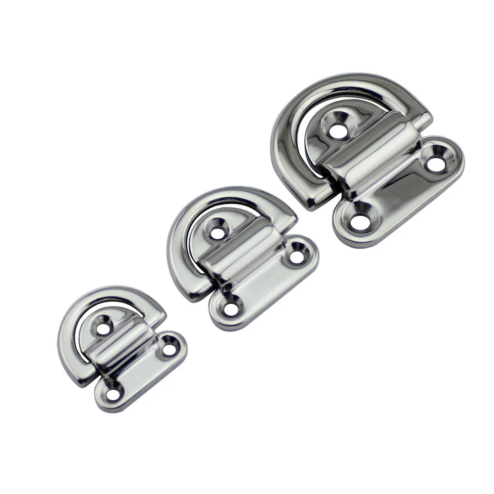 

4PCS 316 Stainless Steel D ring Deck Folding Pad Eye Lashing Tie Down Cleat for Yacht Motorboat Truck Mirror Polish Marine Grade