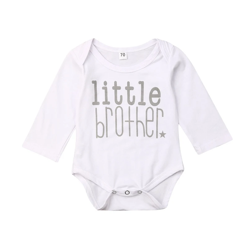 Little White 18M Комбинезон и футболка для маленьких мальчиков «Big& Little Brother»; топы; боди; детская футболка с длинными рукавами и круглым вырезом; комплект из футболки - Цвет: Little White 18M