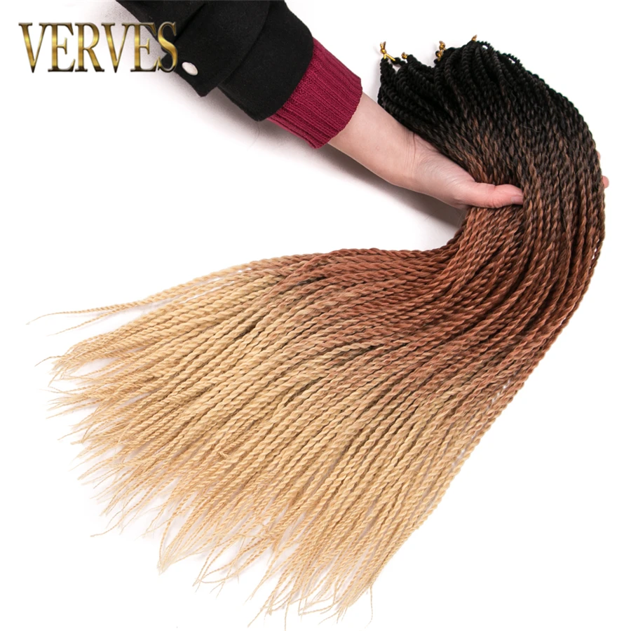 VERVES крючком косы 24 дюймов Омбре Сенегальские вьющиеся волосы 30 корней/упаковка синтетические плетеные волосы для женщин блонд, синий, розовый, коричневый