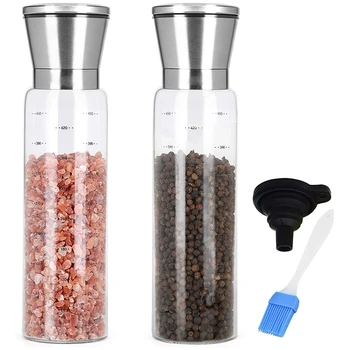 

2 Pcs 16.9 FLOZ (500ML) Salt and Pepper Grinder Set Super Large Capacity Adjustable Coarseness Stainless Steel Heat Resistance G