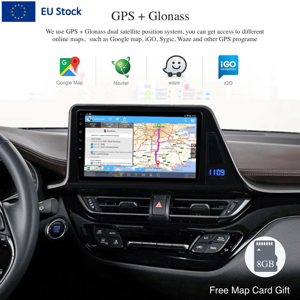 Android 9.0 Car Radio 1 Din GPS Navi for Toyota CHR 2016 2017 2018 2019 ...