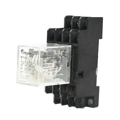 

MY4J AC110V Coil 5A 240V AC 28V DC 35mm DIN Rail Power Relay 14 Pin w Socket