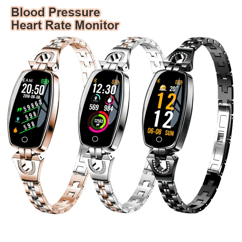 Baratos Monitor de ritmo cardíaco reloj inteligente mujer chica Cristal de lujo podómetro deporte reloj inteligente pulsera Relojes impermeables para Android iOS