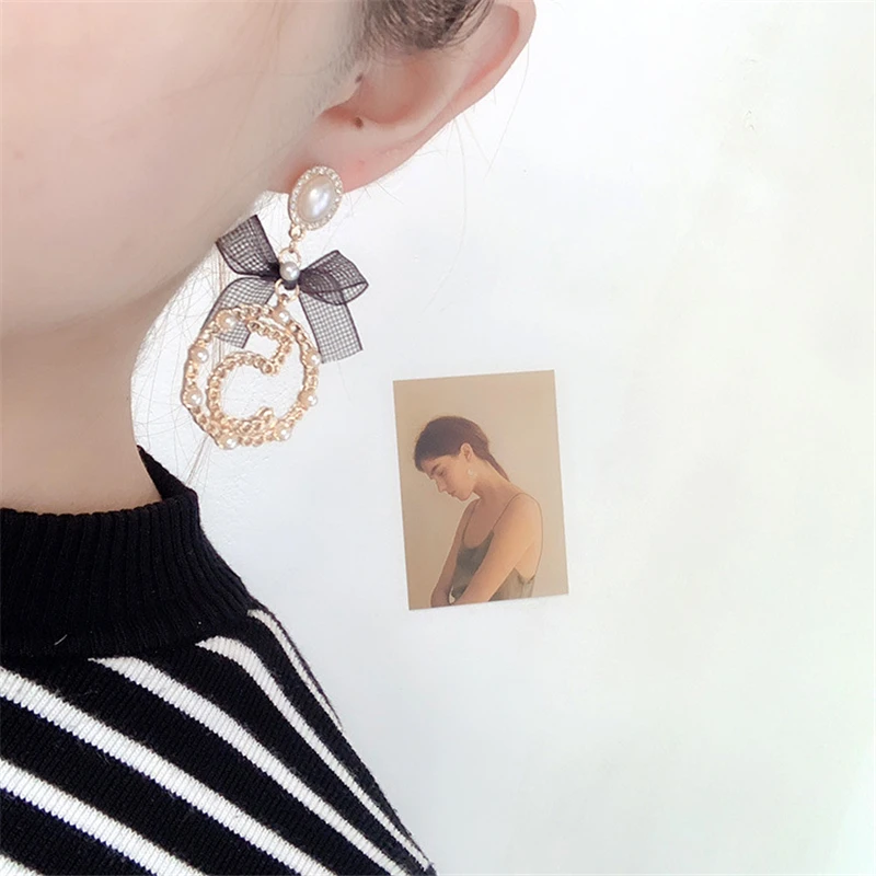 S925 Silver Number Letter 5 Earrings for Women Korea Fashion Brand Pearl Lace bow Rhinestone Drop Earrings Jewelry Z050