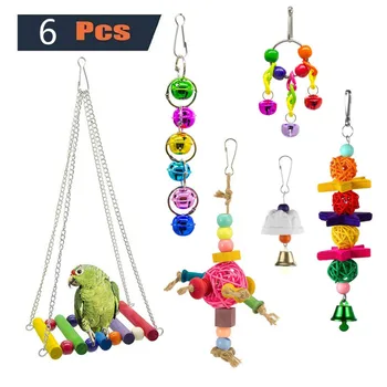 

6pcs Combination Bird Parrot Parakeets Toys Hanging Cage Perch Chewing Training Interactive Supplies New High Quality
