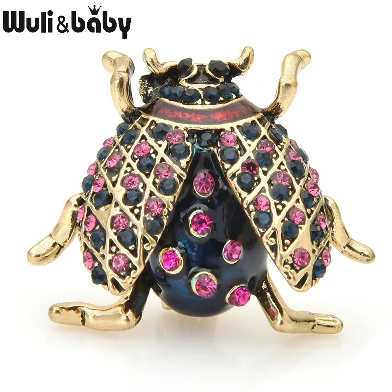 Wuli&baby, красные стразы, синяя божья коровка, броши для женщин, классика, сплав, насекомое, Повседневная брошь для вечеринки, булавки, подарки