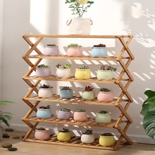 Стойка для балкона, для помещений, простая, многоэтажная, мелкомасштабная, Бамбуковая, полка для цветочных горшков, для исключительной установки, эркер, твердая деревянная полка