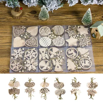 

12pcs Hollow Snowflake Heart Star Angel Xmas Tree Pendant Christmas Wooden Hanging Ornament DIY Xmas Party Decoration