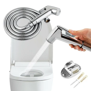 

1 Set Chrome Bathroom Hand Held Shower Head Douche Bidet Toilet Spray Jet Hose Kit Pro Brand New Bathroom Accessories High