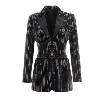 

TVVOVVIN Women Blazer Diamond Patchwork Black Women Blazers Jackets Vintage Casual Black Suit Coats 2019 New Autumn DG156