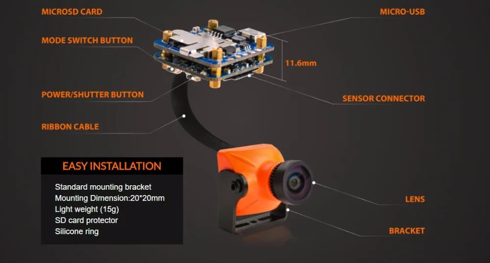 RunCam мегапиксели Сплит 2 Мини FPV WiFi камера 2 1080 P/60fps HD Запись плюс WDR NTSC/PAL для FPV RC квадрокоптера мультикоптера