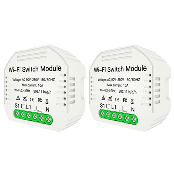 

2Pcs Smart Switch Module Portable Tuya APP WiFi Switch Support Single and Multiple Control Alexa Google Home Voice