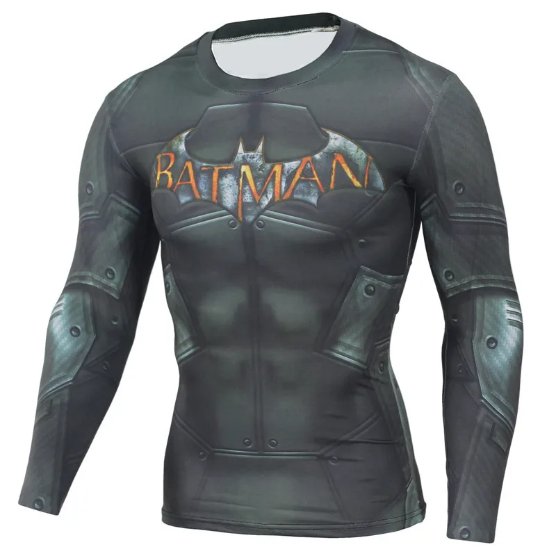 

Batman T-Shirt Fast Dry Avengers Long Sleeve Shirts Superman Apparel Mens Compression Physical Workout Undershirt MMA Clothing
